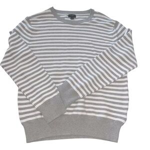 J. Crew Gray and White Striped Crewneck Sweater